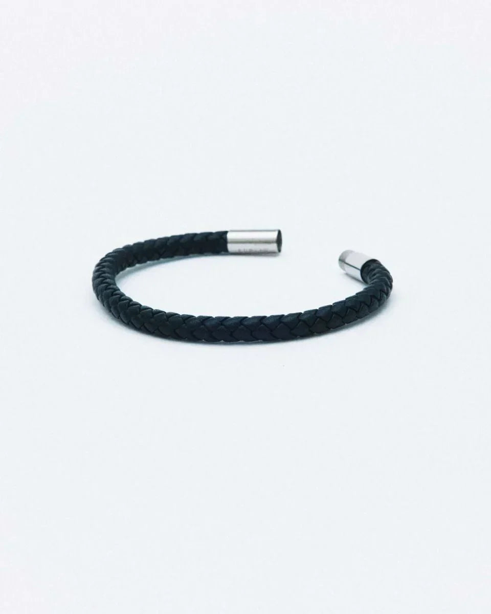 Blaze Leer Zwart / Zilver — Armband