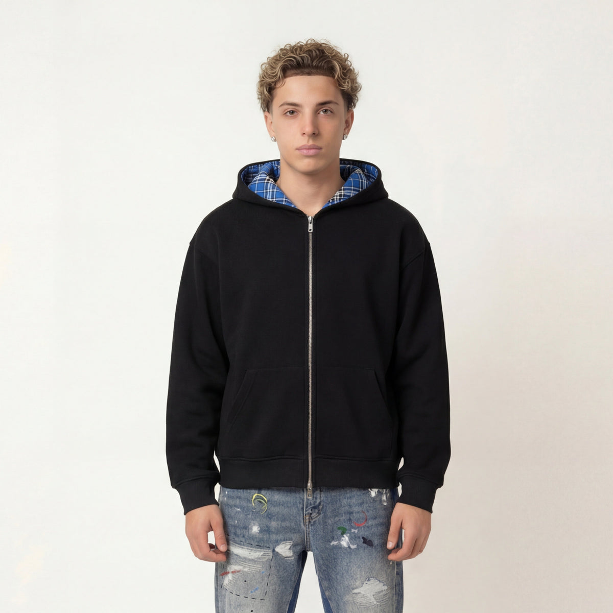 Chequered Line Zip Hoodie