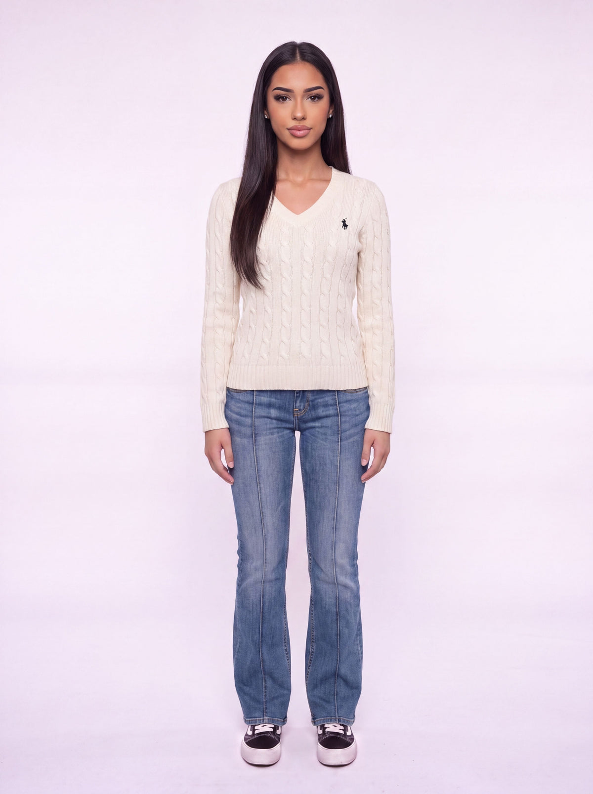 Cable Knit V Neck — Trui