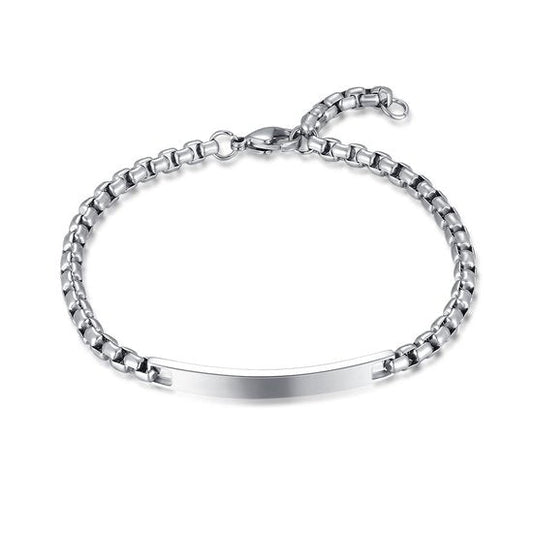 EDELSTALEN SCHAKELARMBAND MET PLAATJE — 21 CM