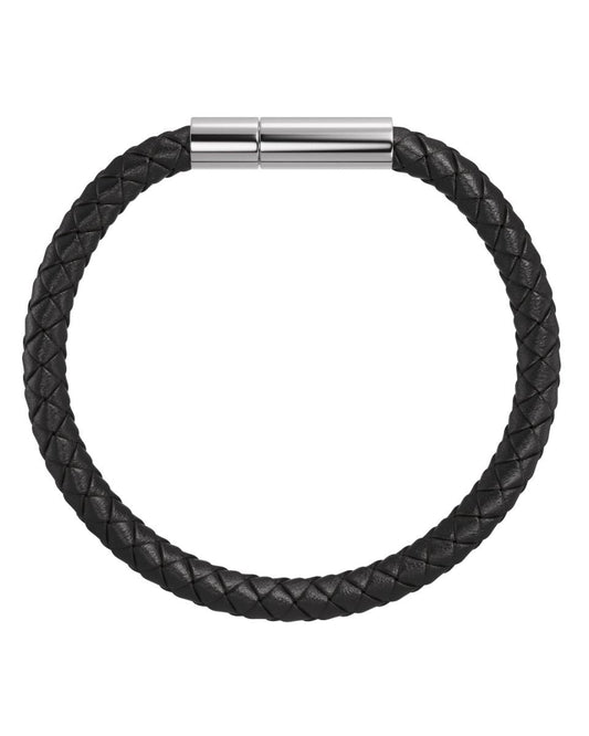 Blaze Leer Zwart / Zilver — Armband