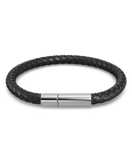 Blaze Leer Zwart / Zilver — Armband