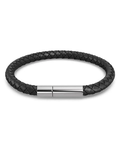 Blaze Leer Zwart / Zilver — Armband