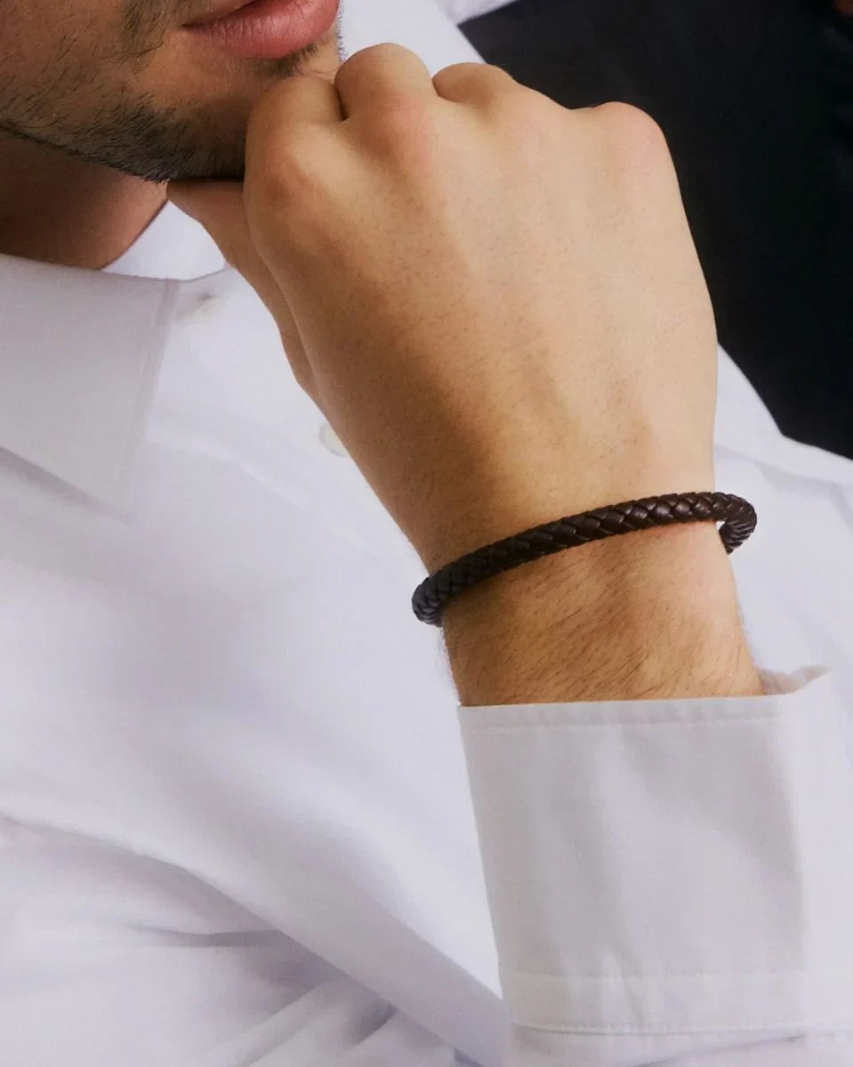Zixa Leather Brown/Silver — Armband