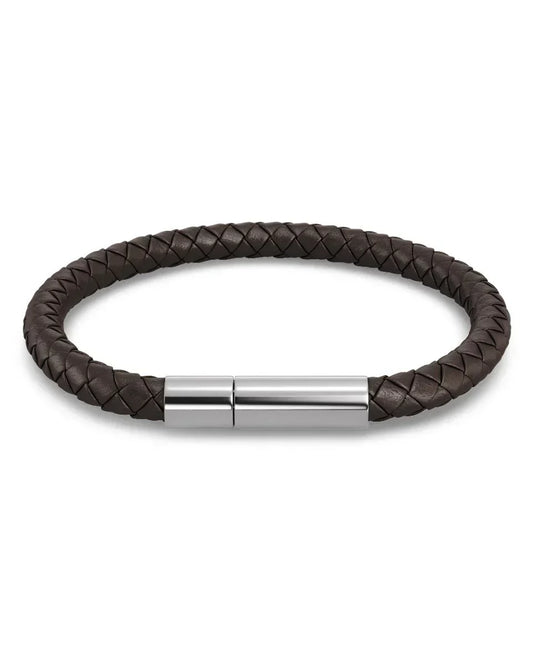 LEREN ARMBAND — BRUIN MET ZILVER