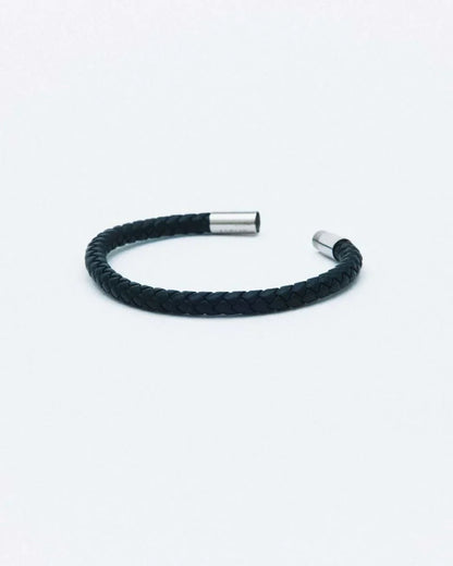 Blaze Leer Zwart / Zilver — Armband